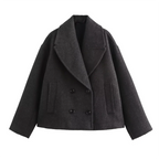 Double-Breasted Wool-Collar Women's Coat – Stylish Autumn Essential Black
