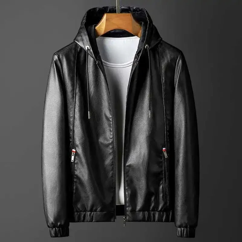 Men's Hooded Leather Jacket for Nightfall Style Black