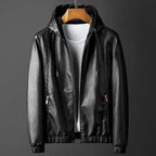 Men's Hooded Leather Jacket for Nightfall Style Black