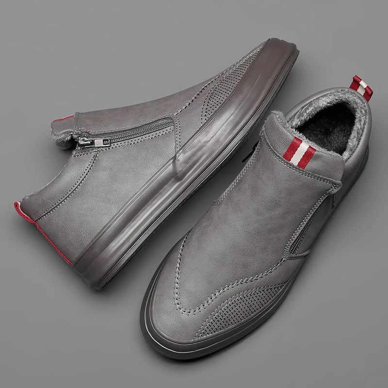 Men's Plush-Lined Non-Slip Leather Sneakers-MODAUTLET