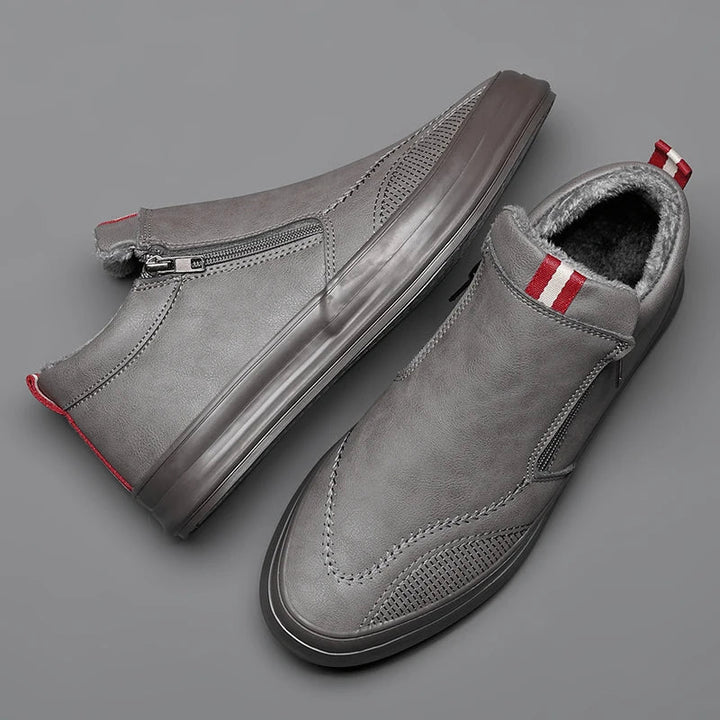 Men's Plush-Lined Non-Slip Leather Sneakers-MODAUTLET