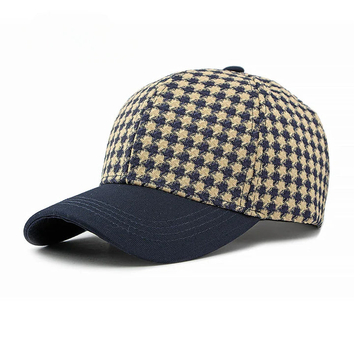 Houndstooth Pattern Canvas Cap-MODAUTLET
