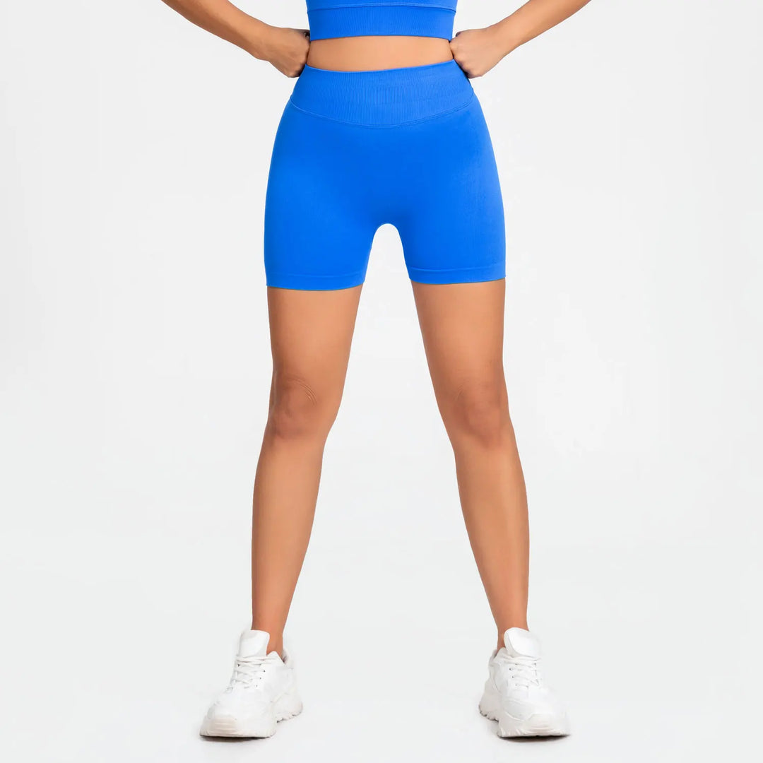 Women's Fitness Biker Shorts with Low Ribbed Band for Gym Workouts