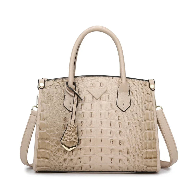 Vintage Crocodile Leather Shoulder Bag For Women Premium Khaki