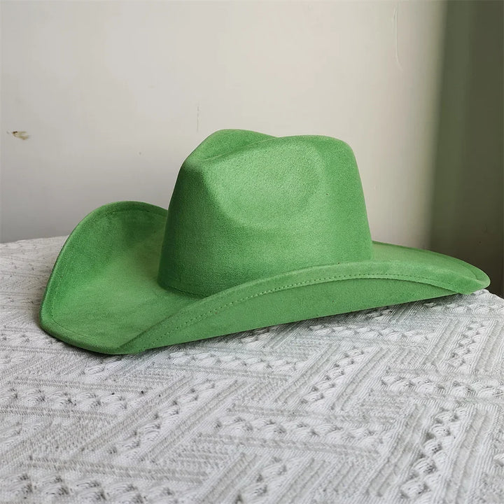 Adjustable Suede Wide-Brim Cowboy Fedora Hat-MODAUTLET