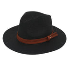 Breathable Straw Panama Sun Hat With Wide Brim Protection Black