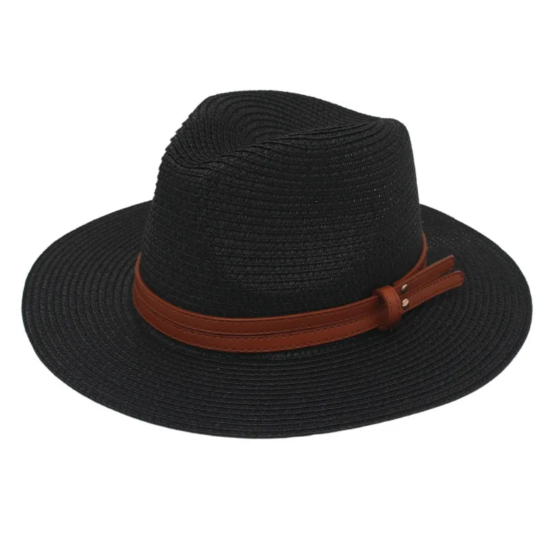 Breathable Straw Panama Sun Hat With Wide Brim Protection Black