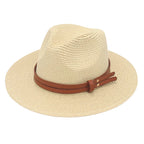 Breathable Straw Panama Sun Hat With Wide Brim Protection Beige
