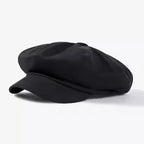 Unisex Adjustable Vintage Cotton Beret & Octagonal Newsboy Cap Black