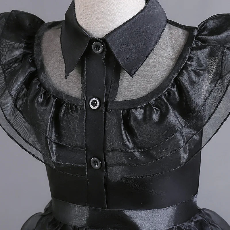 Halloween's Black Layered Cake Gown for Girls with Mesh Details