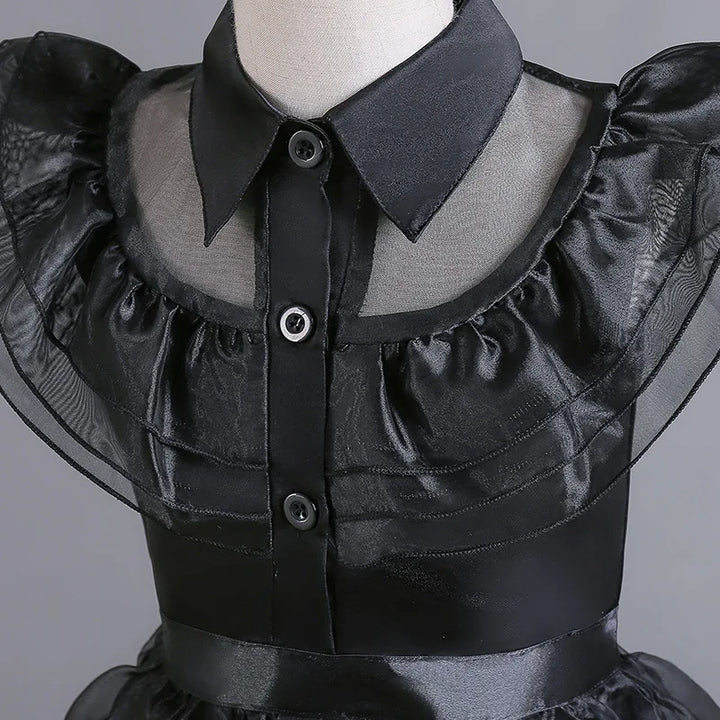 Halloween's Black Layered Cake Gown for Girls with Mesh Details