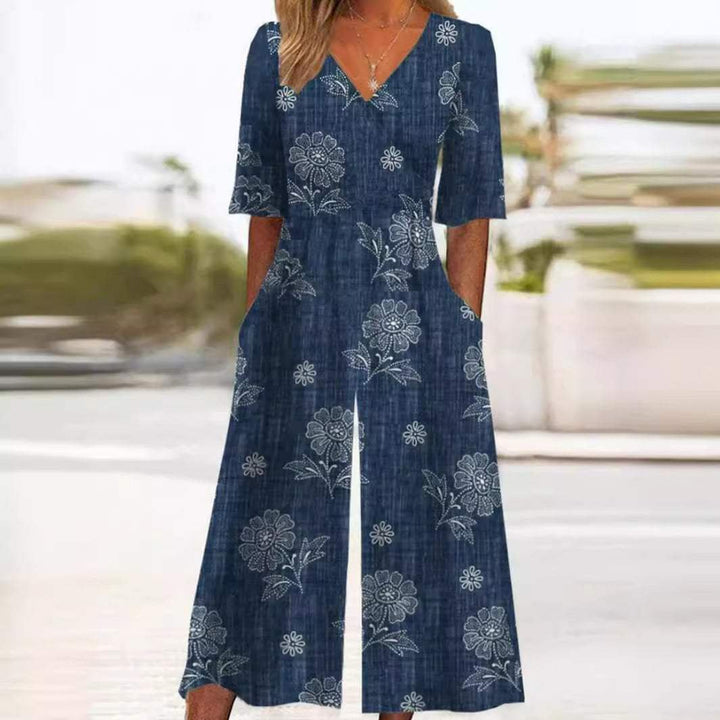 Scarlett | Women's Floral V-Neck Half-Sleeve Jumpsuit-MODAUTLET