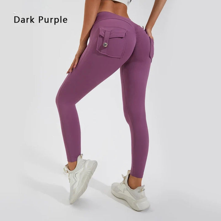 Women's Breathable Yoga Pants with Butt Pocket, Comfortable Leggings Dark Purple