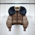Women's Short White Duck Down Parka Brown 2