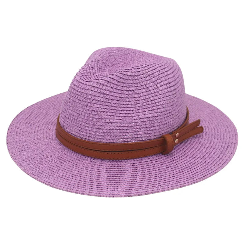 Breathable Straw Panama Sun Hat With Wide Brim Protection Taro purple