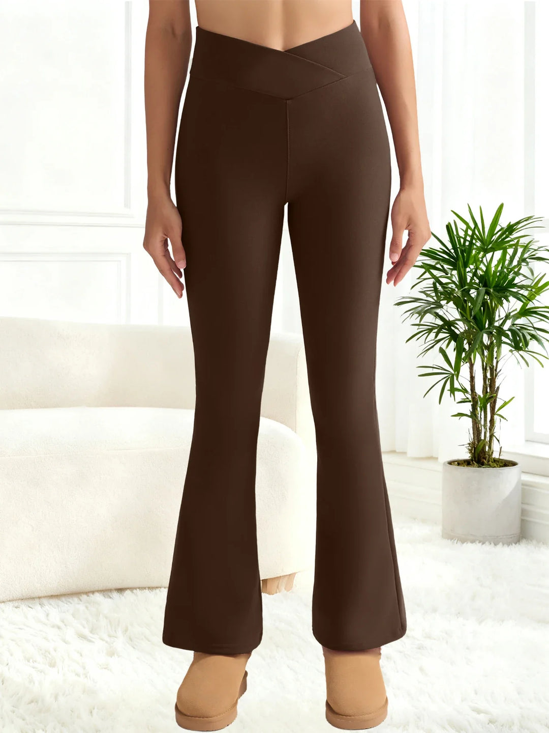 Women's Thick Flared Fleece Leggings High Waist Thermal Tights 700coffee