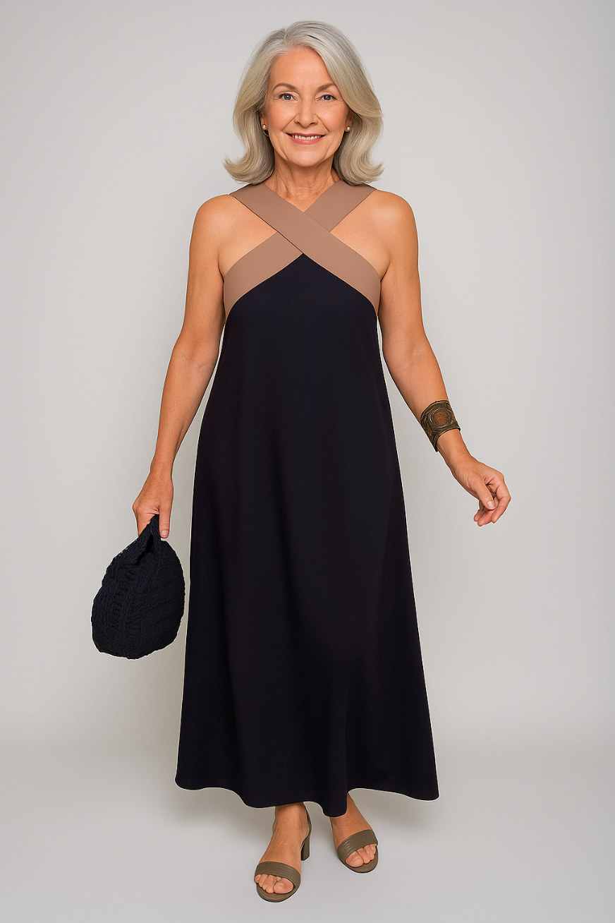 Robe longue élégante pour femme à col croisé