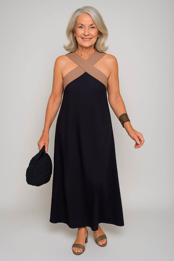 Robe longue élégante pour femme à col croisé