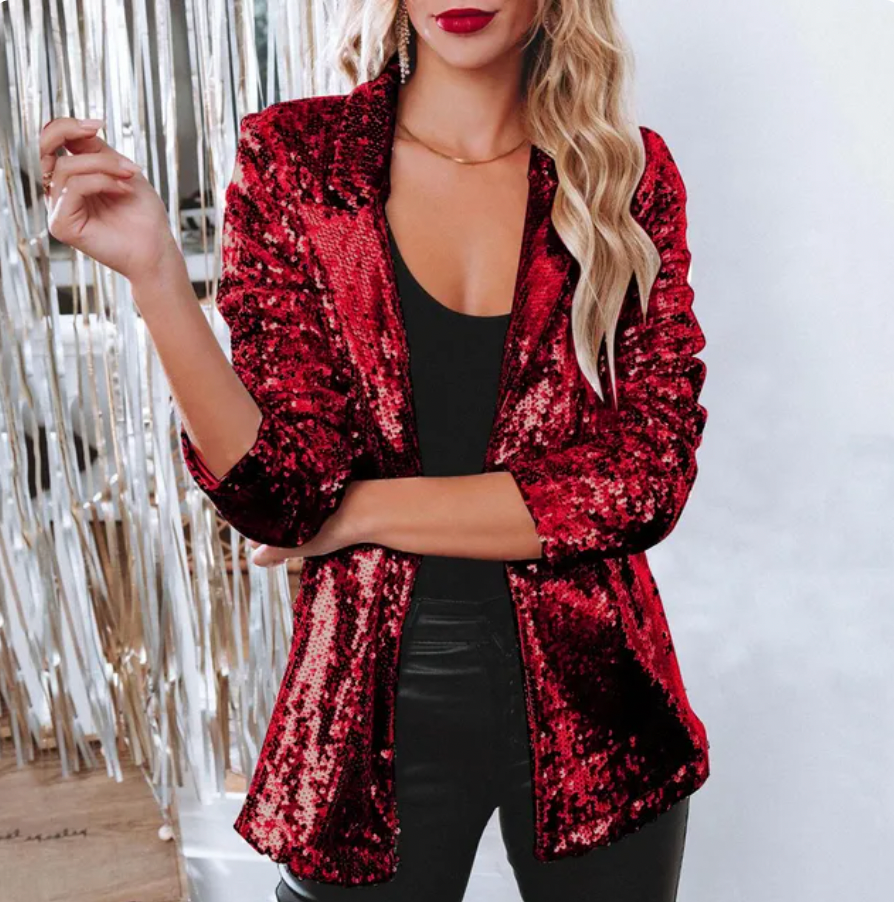 Women's Sequin Blazer Red