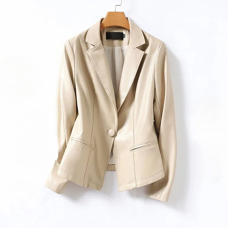 Blazer de cuero refinado con un botón para mujer