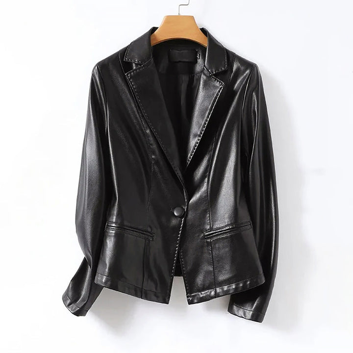 Blazer de cuero refinado con un botón para mujer