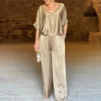 Summer Short-sleeved T-shirt Two-piece Set For Women Gold