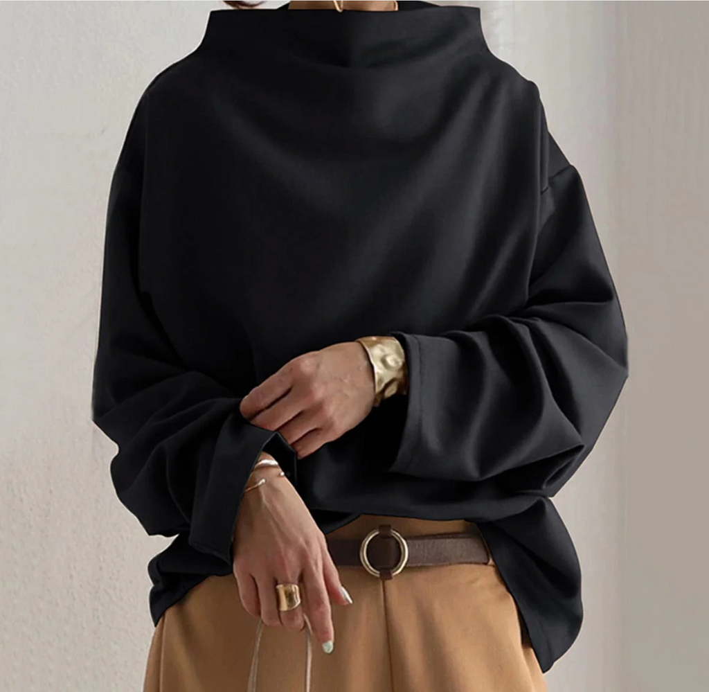 Women's Cozy Soft High Neck Top Black