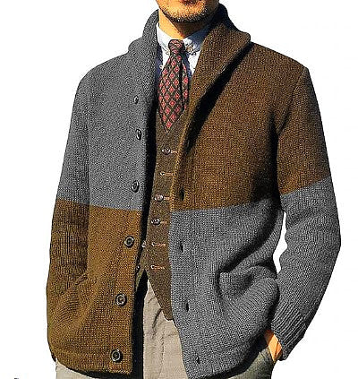 Classic Vintage Knitted Cardigan Sweater for Men - Cozy Warmth Grey
