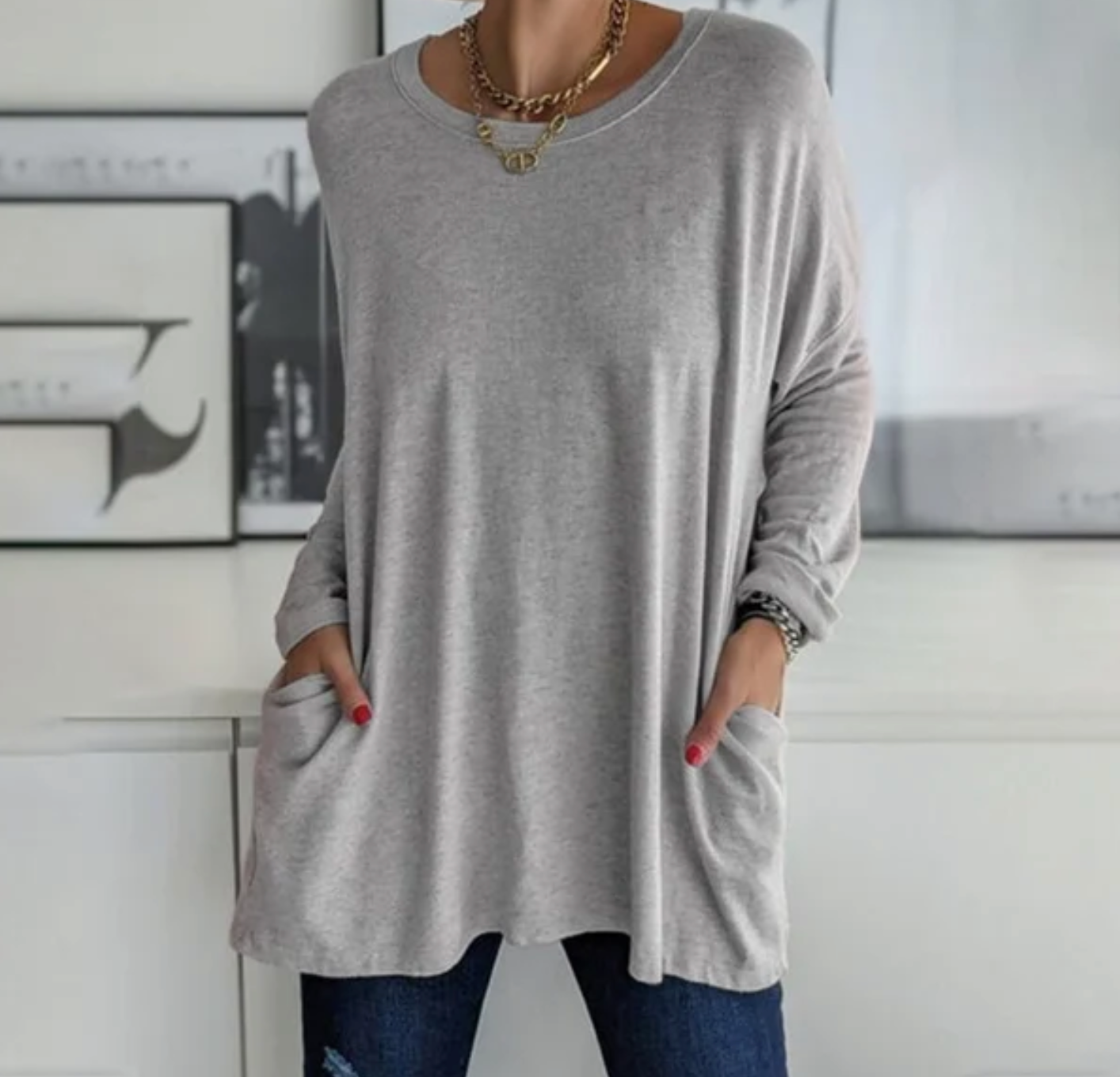 Women's All-Day Comfort Long Sleeve Top Grey