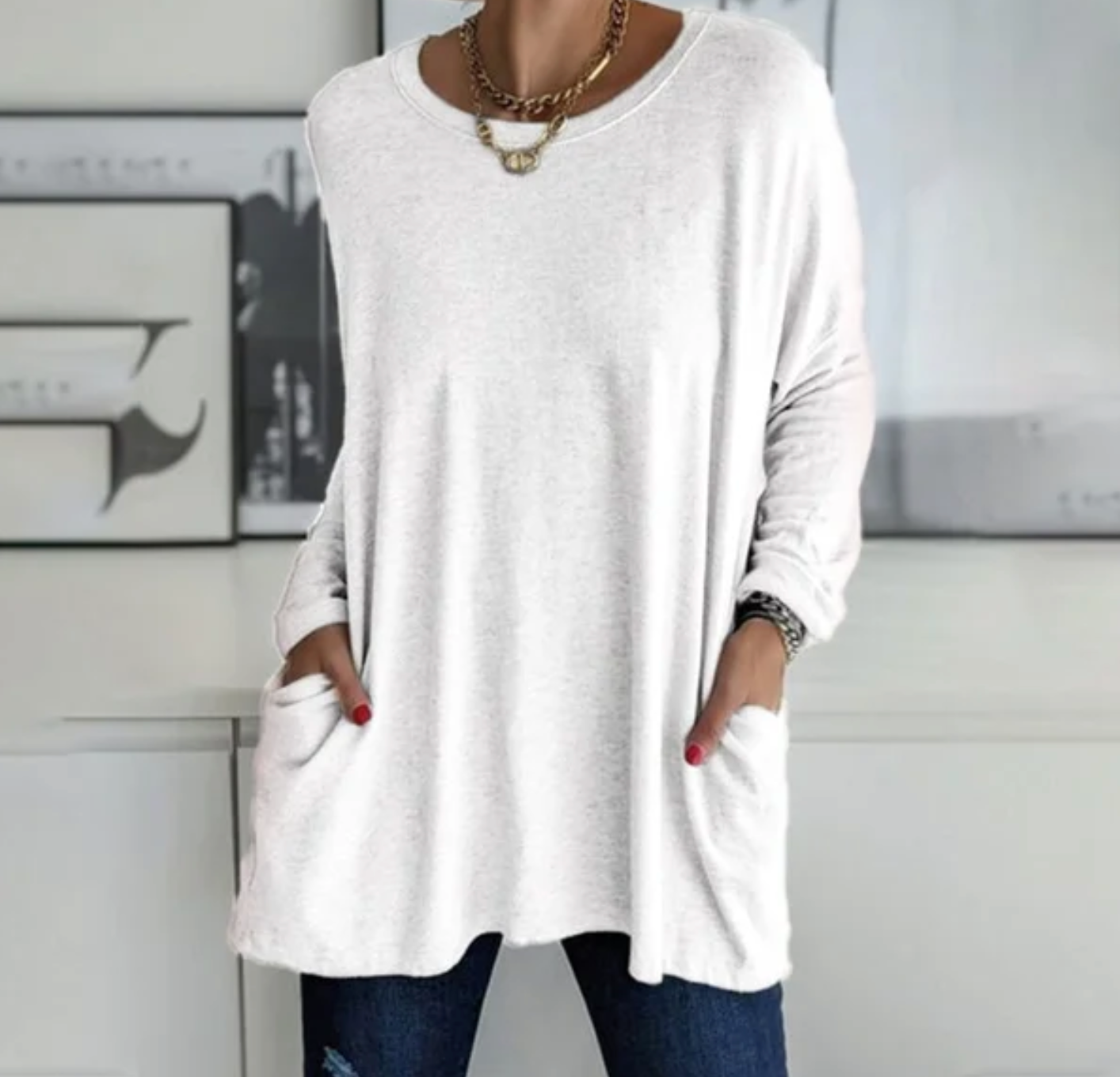 Women's All-Day Comfort Long Sleeve Top White