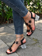 Women's Flower Rhinestone Heel Sandals