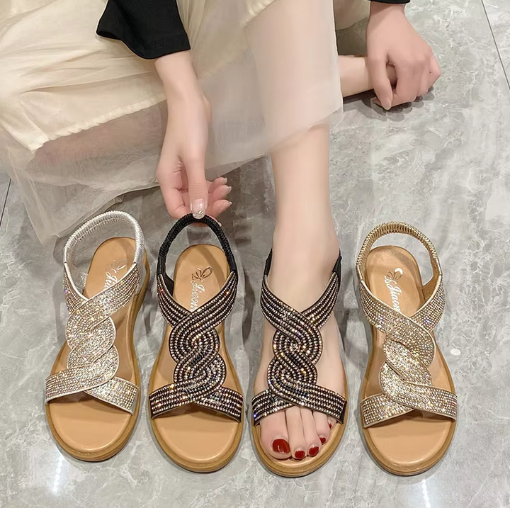 Women's Comfortable Leather Slip-On Flat Sandals-MODAUTLET