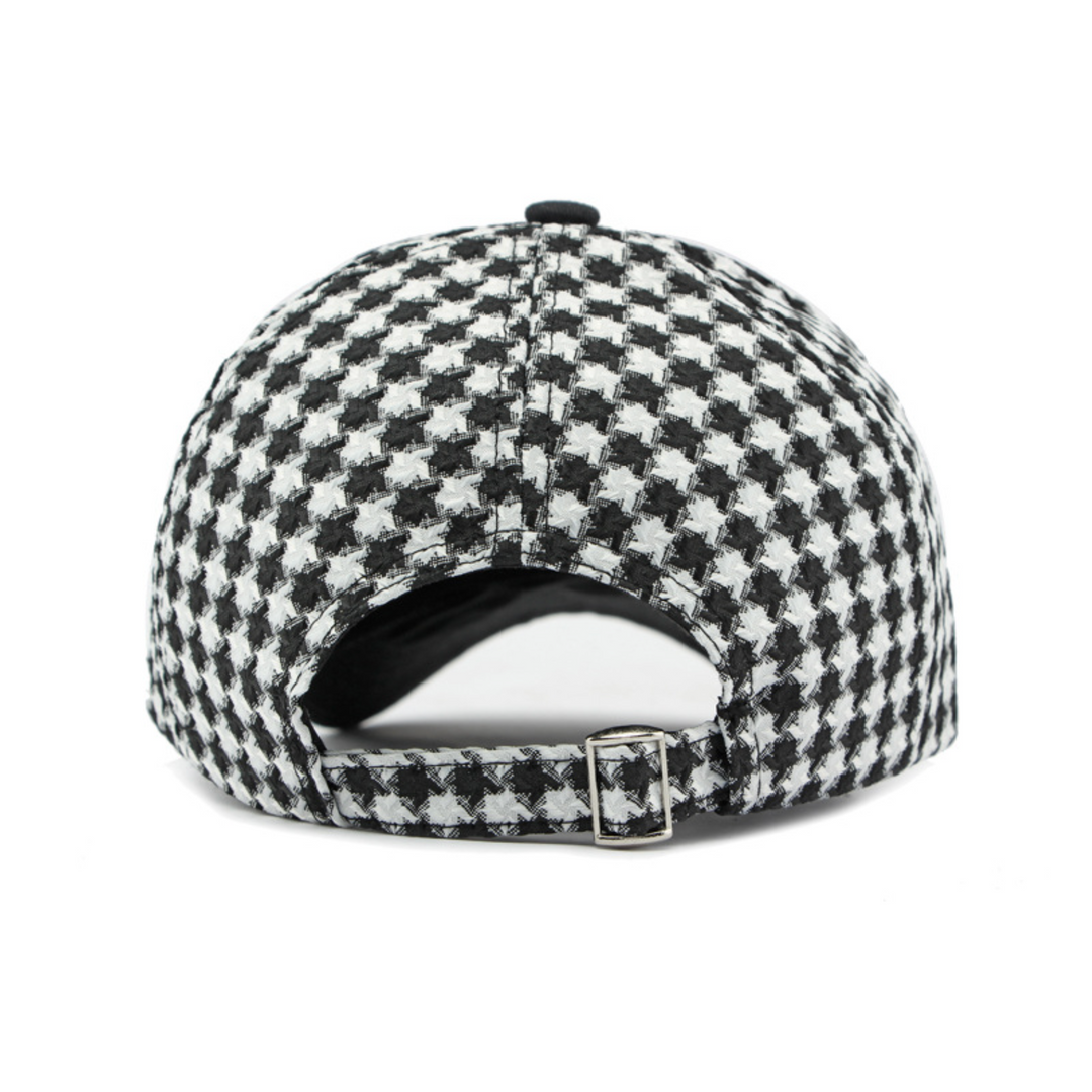 Houndstooth Pattern Canvas Cap-MODAUTLET