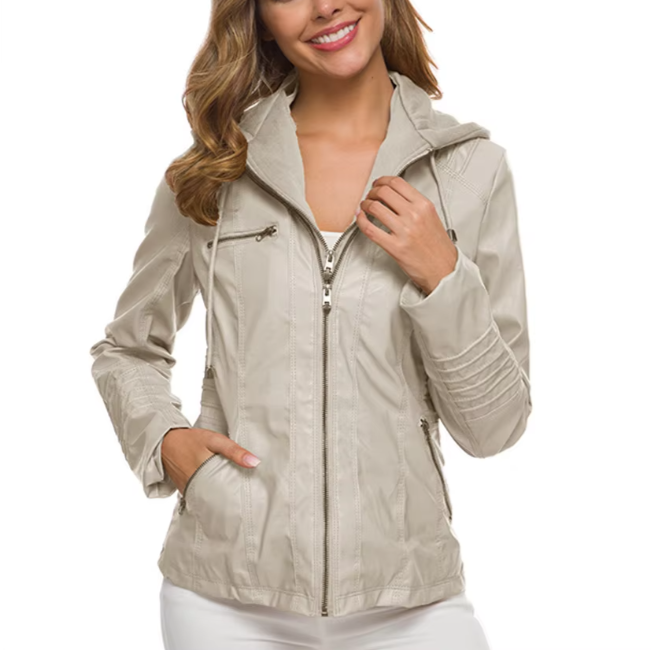 Classic Refined Leather Jacket Beige