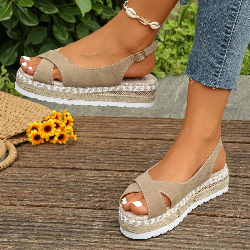 Women's Cross-Strap Platform Sandals Khaki