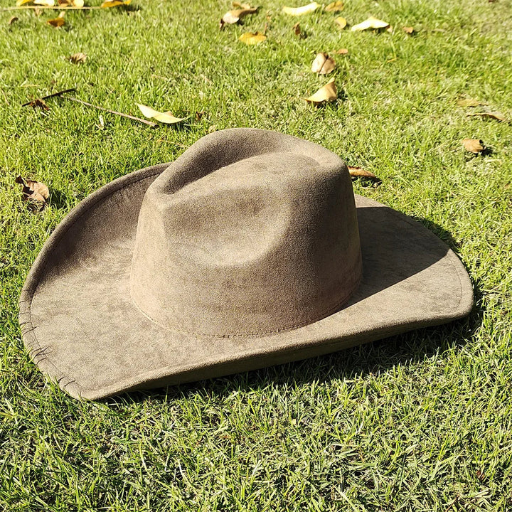 Adjustable Suede Wide-Brim Cowboy Fedora Hat-MODAUTLET