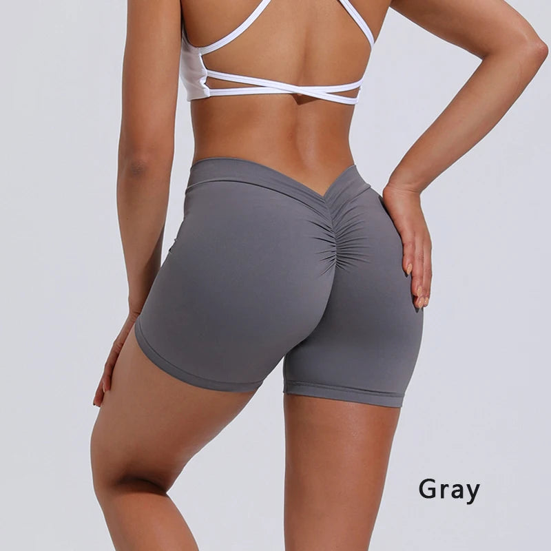 Women's High Waisted V-Back Yoga Shorts for Fitness and Training