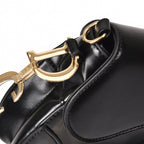 PU Leather Saddle Shoulder Bag For Women With Wide Strap