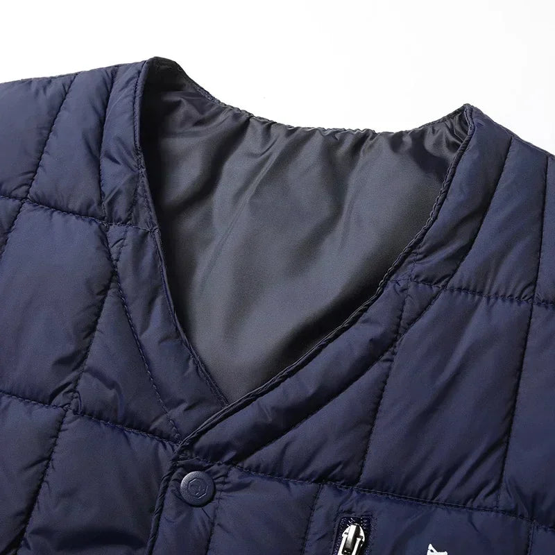 Chaleco ligero de plumón para hombre - Cuello en V, chaqueta de poliéster para invierno