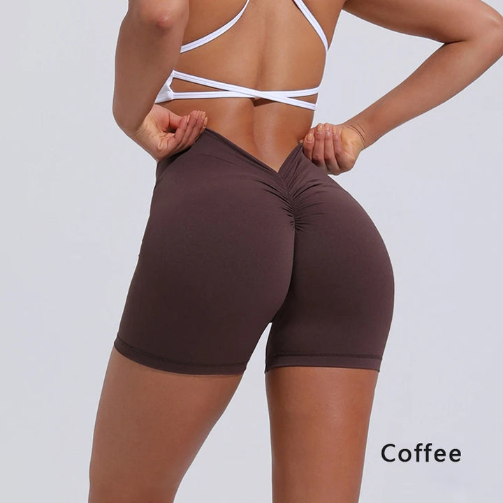 Women's High Waisted V-Back Yoga Shorts for Fitness and Training