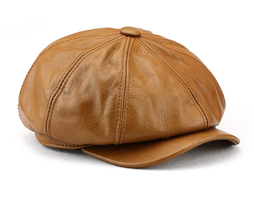 XXL Oversized Cowhide Leather Octagonal Newsboy Hat - 62 cm