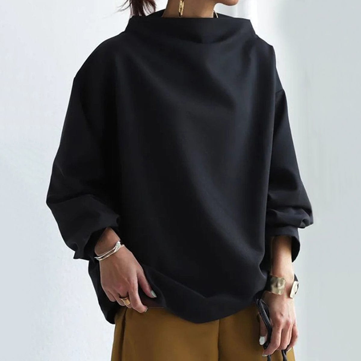 Women's Sleek Oversized Funnel Neck Blouse