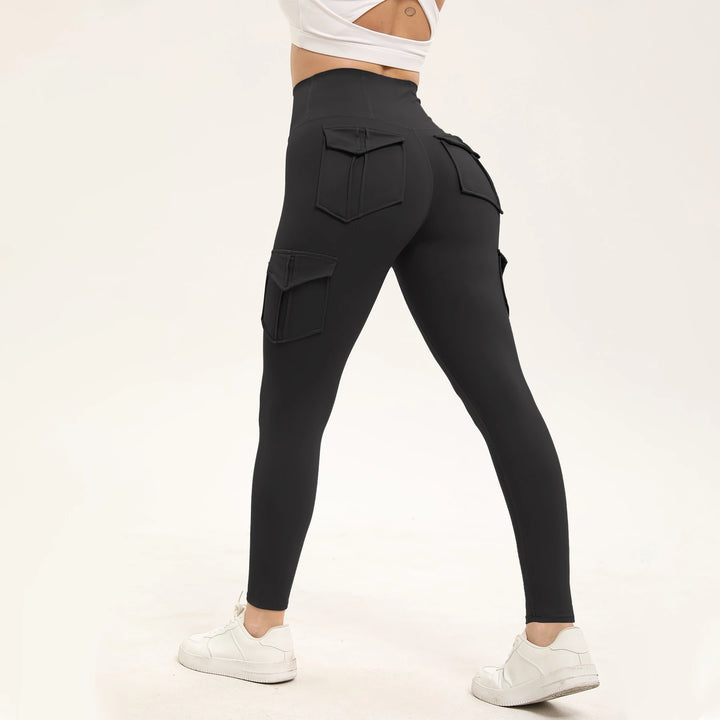 Dame træningsleggings med høj talje i ensfarvet design og lommer