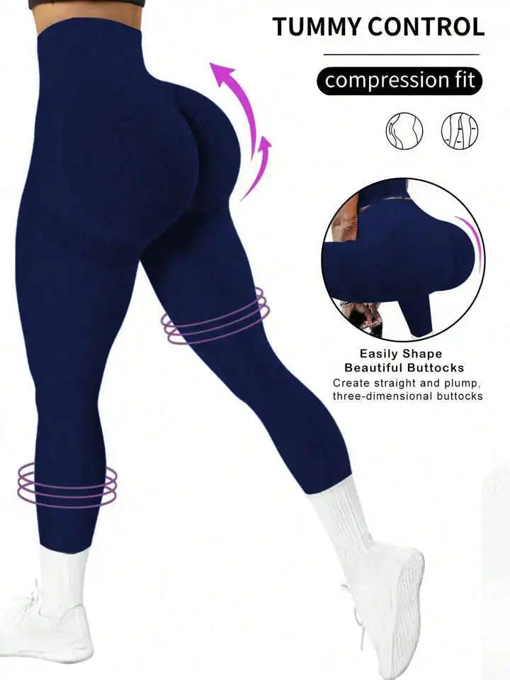 Women's High Waist Seamless Yoga Leggings with Tummy Control Dark blue