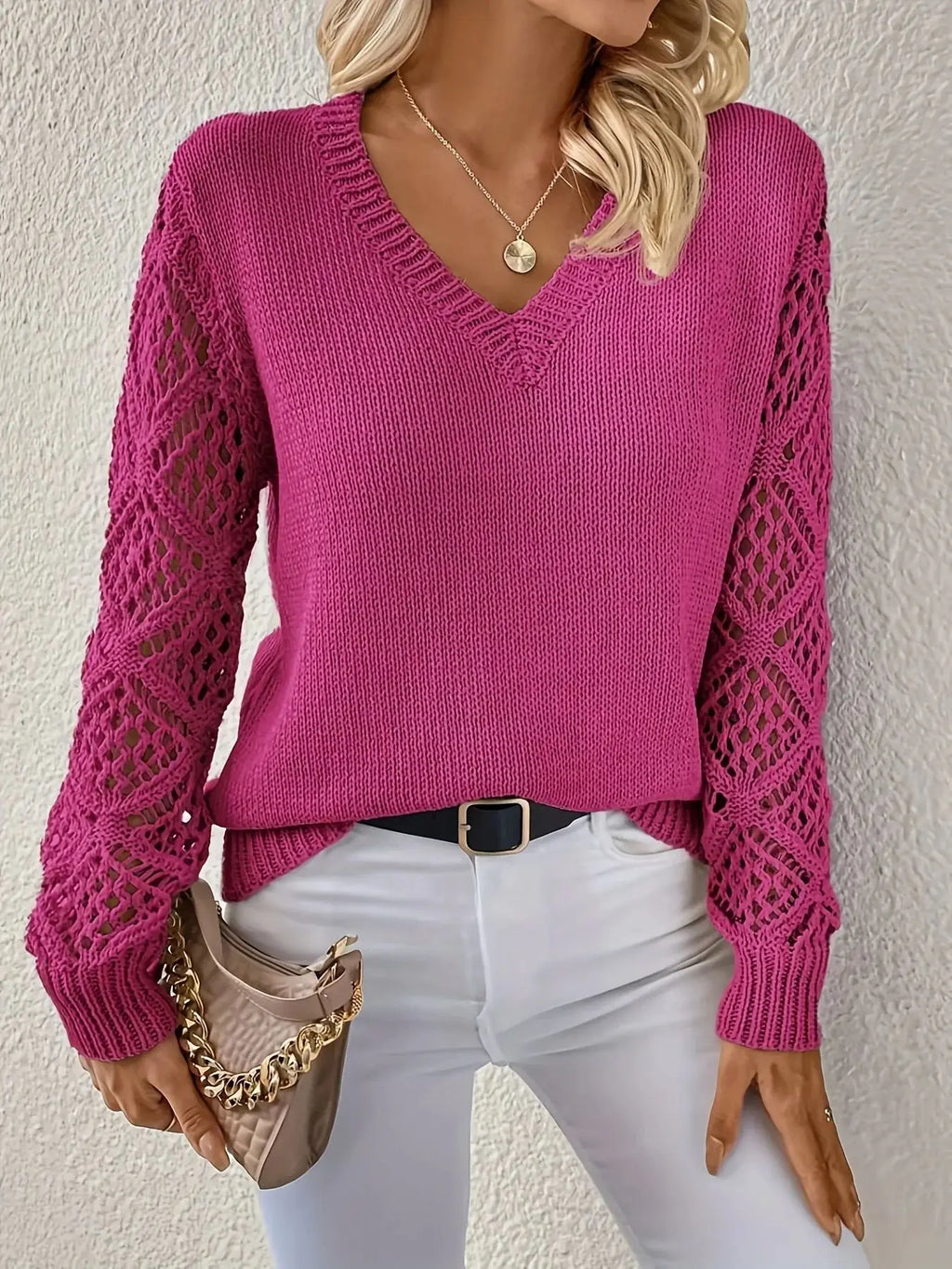 Women's Timeless V-Neck Long Sleeve Blouse Pink