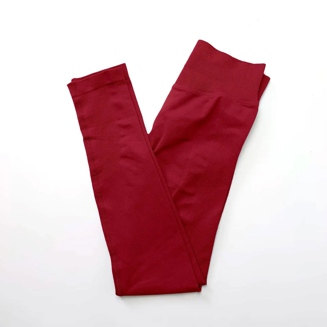 Women's Seamless Yoga Leggings with Low Rib Waistband for Fitness Wine Red