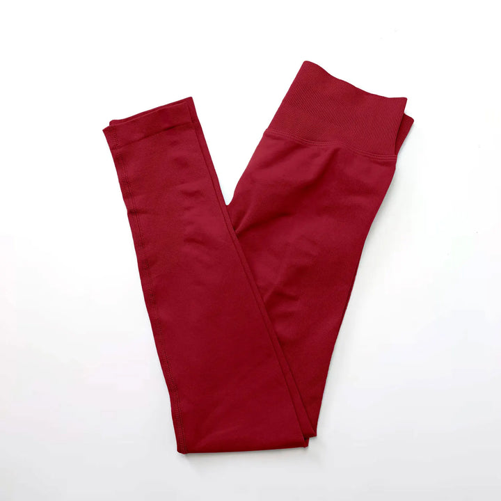 Women's Seamless Yoga Leggings with Low Rib Waistband for Fitness Wine Red