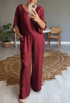 Summer Short-sleeved T-shirt Two-piece Set For Women Claret