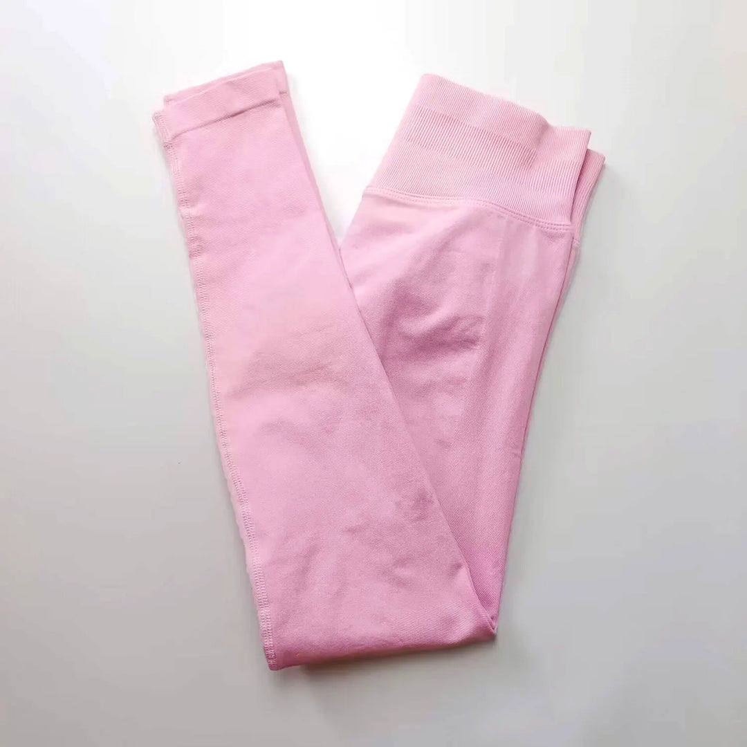 Women's Seamless Yoga Leggings with Low Rib Waistband for Fitness Pink