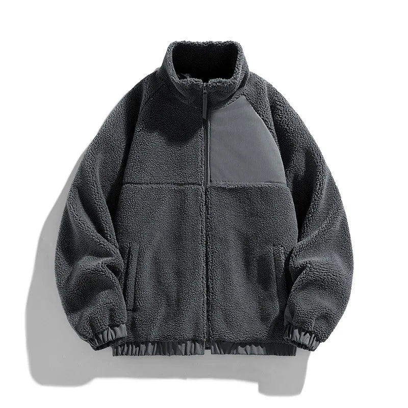 Men's Thick Fleece Zipper Jacket Dark Grey